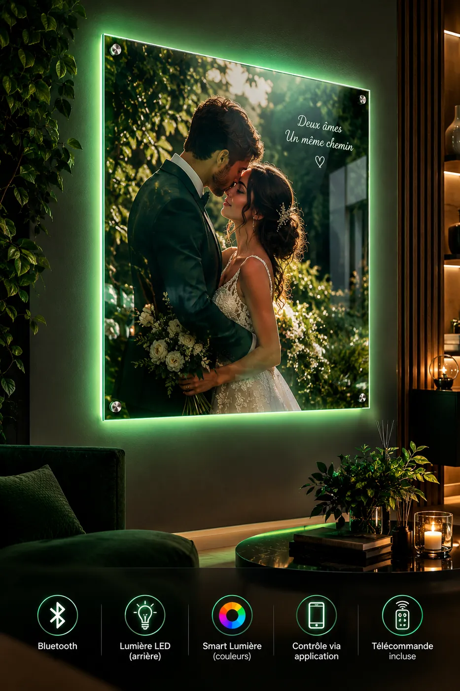 Smart lumière verte : Bluetooth, LED arrière, couleurs, application, télécommande