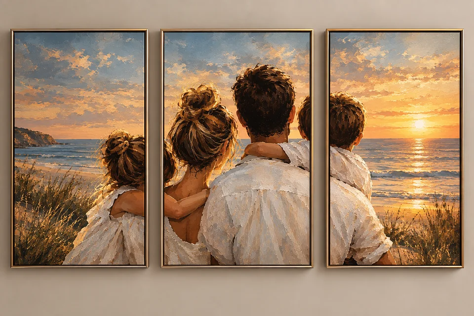 Triptyque d'une famille face à la mer